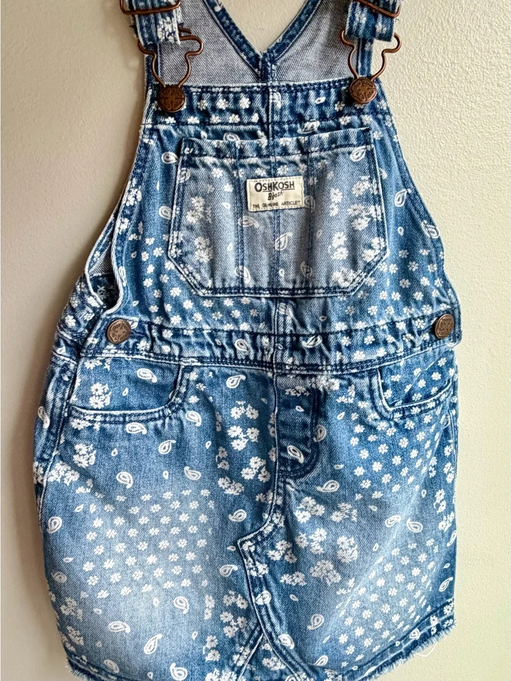 OshKosh B'gosh Blue Denim Paisley & Floral Overalls Skirt